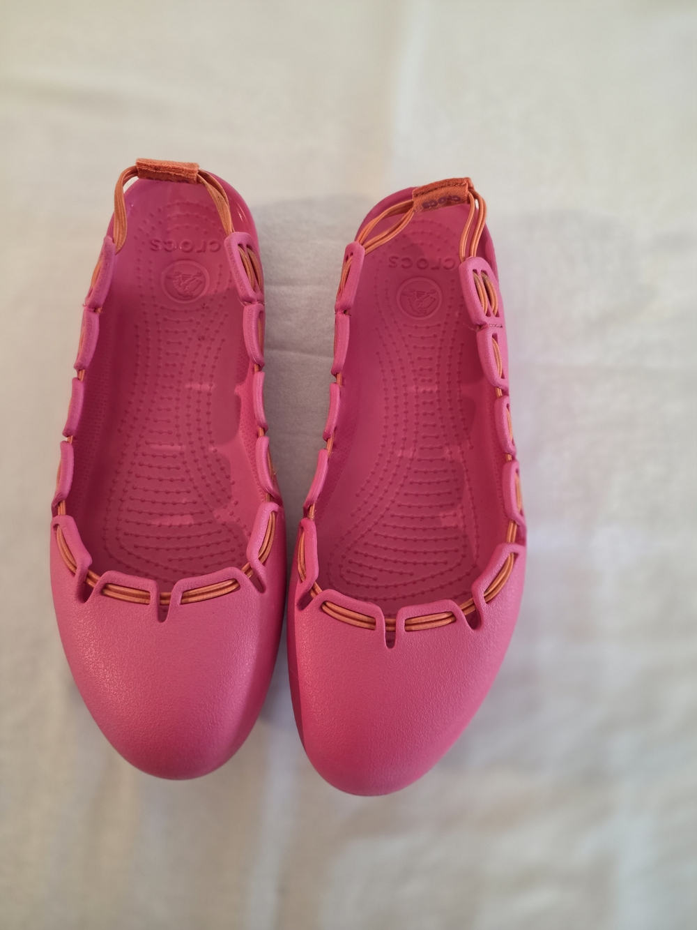 CROCS Pink Slip-On Ballet Flats with Orange Accent